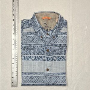 Tommy Bahama Men's Small Relaxed Fit Blue Patterned Short-Sleeve Shirt